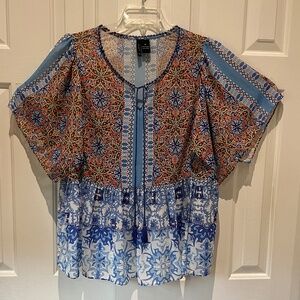 ND New Directions Pullover Top Peasant Women's Size XL Multicolor Short …